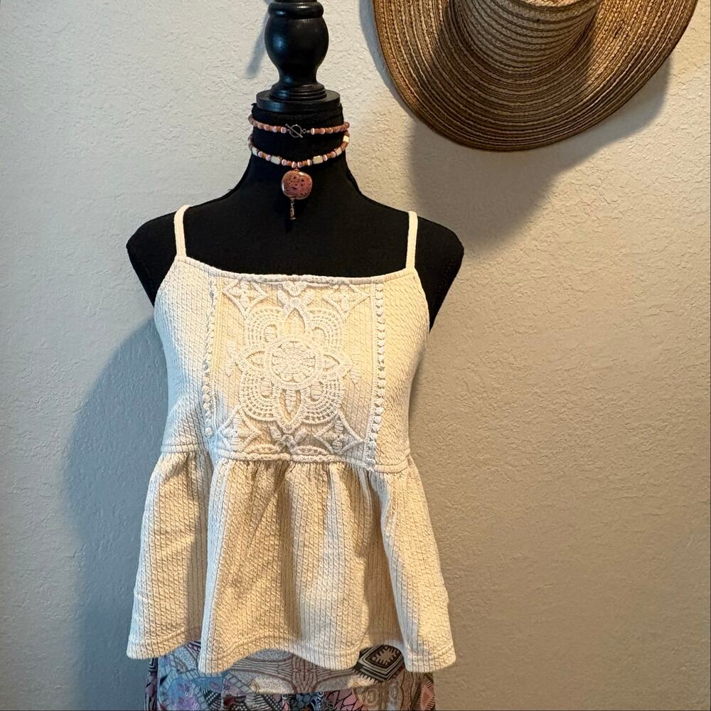 REATH & WREN for ANTHROPOLOGY Camisole Ribbed and Lace Detail Cream SzS Bohemian
